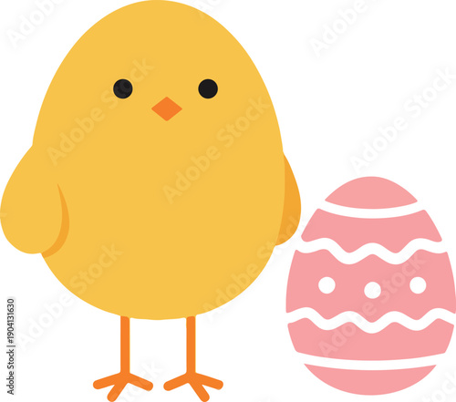 Cute Yellow Chick and Pink Egg Minimal Illustration Easter