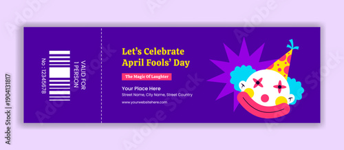 Ticket Template Flat Cartoon Hand Drawn Happy April Fools Day Illustration