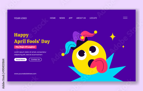 Social Media Landing Page Flat Cartoon Hand Drawn Happy April Fools Day Illustration