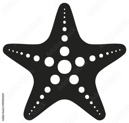 Stylized Starfish Icon Illustration in Black and White with Circular Pattern