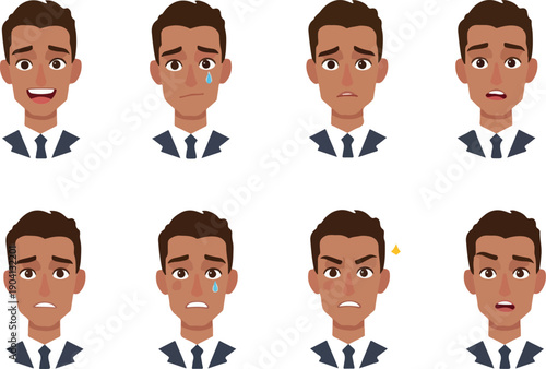 Diverse Emotions Man Flat Design Vector Icon Set