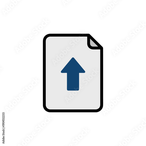Document file with upward arrow. Upload document, send file, or data submission symbol, flat outline vector.