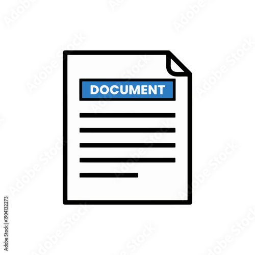 Document file with "DOCUMENT" text. Generic document file, text, or PDF symbol, flat outline vector.