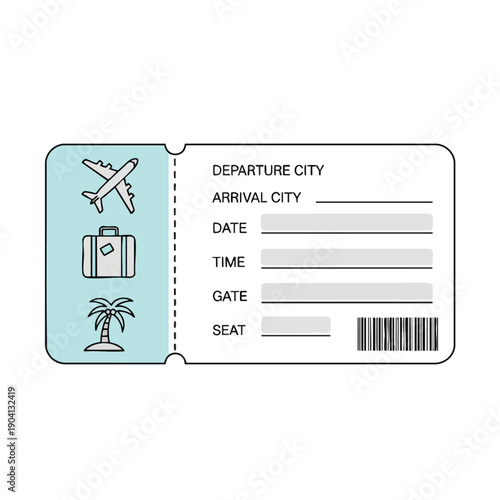 Blank Airline Ticket Template with Travel Icons