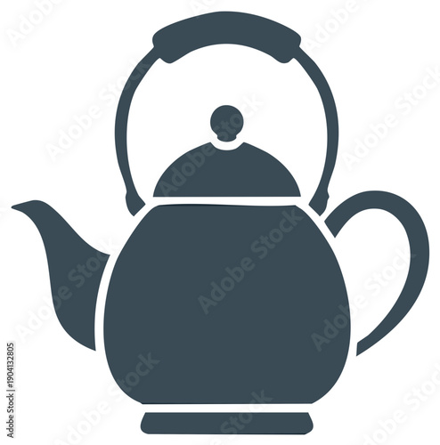 Minimalist graphic illustration of a dark grey stovetop kettle with a handle and spout