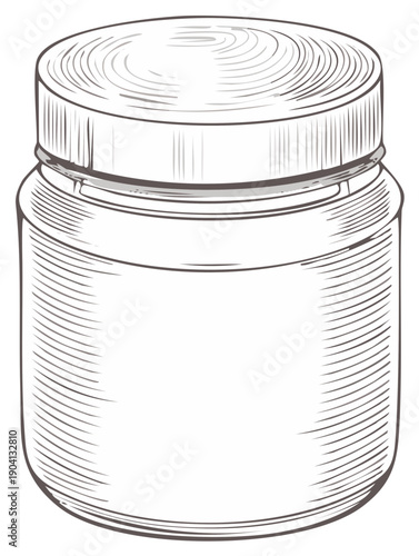 Vintage-style jar with lid illustration, line art on a white backdrop