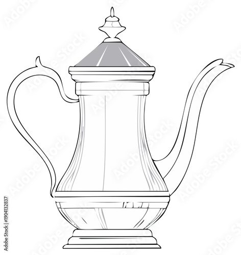 Elegant Antique Dallah Arabic Coffee Pot Vector Line Art Illustration