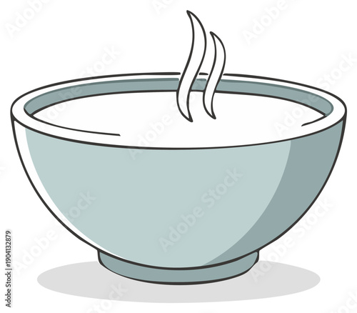 Illustration of hot soup bowl with smoke, cartoon style, comfort food