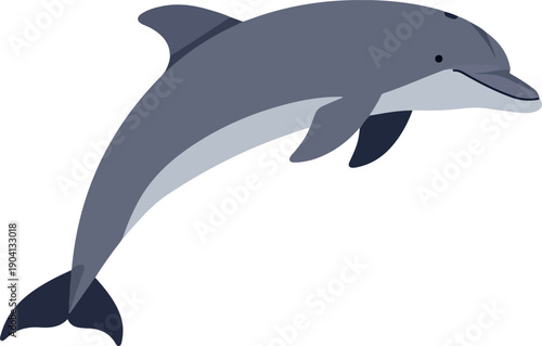 Gray Dolphin Leaping with Tail Fin up Flat Illustration