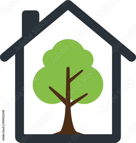 Green Tree Inside House Icon Eco Friendly Concept