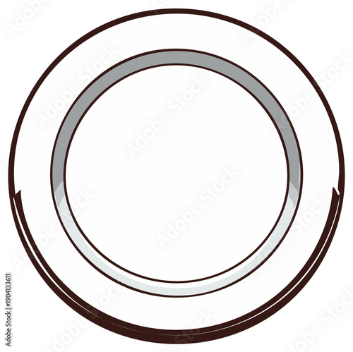 Simple white plate with a dark rim and inner grey detail