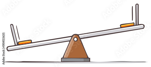 Simple Illustrated Seesaw on Playground with Orange Seats Balanced Unevenly
