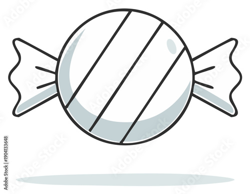 Simple line art illustration of a round striped hard candy in a wrapper