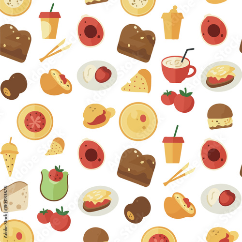 Flat Design Food Pattern with Toast Coffee Ice Cream and Cheese