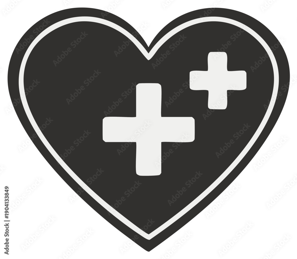 Obraz premium Heart Symbol with Medical Crosses Icon for Health and Wellness Concepts