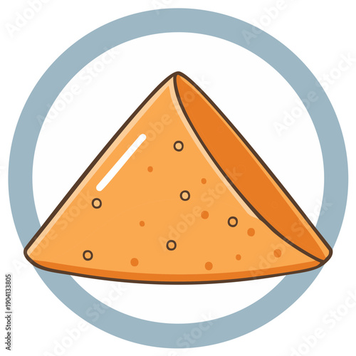 Triangular golden brown samosa pastry flat vector illustration icon for traditional Indian food