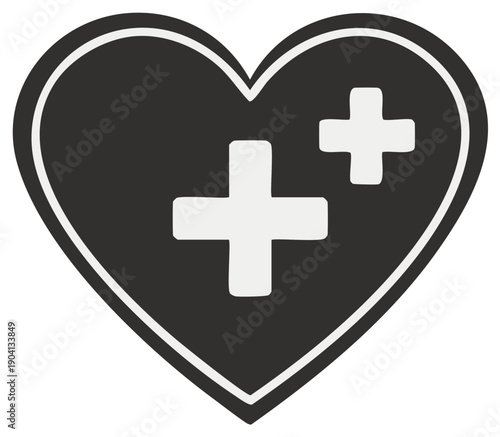 Heart Symbol with Medical Crosses Icon for Health and Wellness Concepts