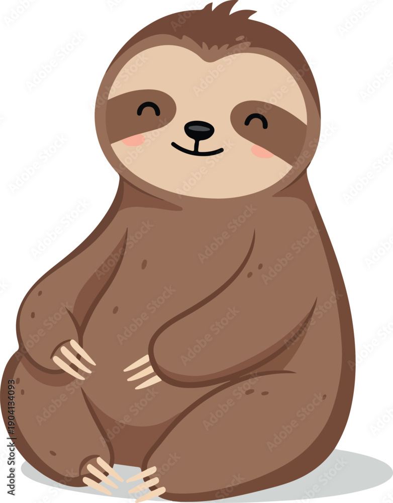 Naklejka premium Cute Sloth Sitting Vector Art Isolated Object Flat Design