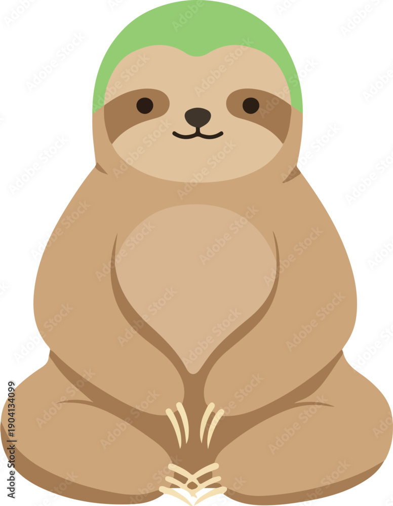 Obraz premium Cute Sloth Sitting Yoga Pose Green Headband Minimalist Flat Illustration