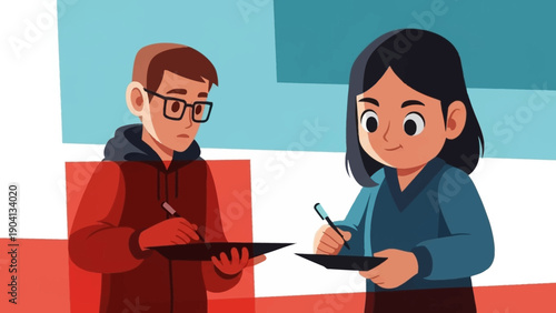 Man and Woman Signing Documents Together.