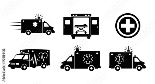 Set of Ambulance Icons and Medical Symbol.