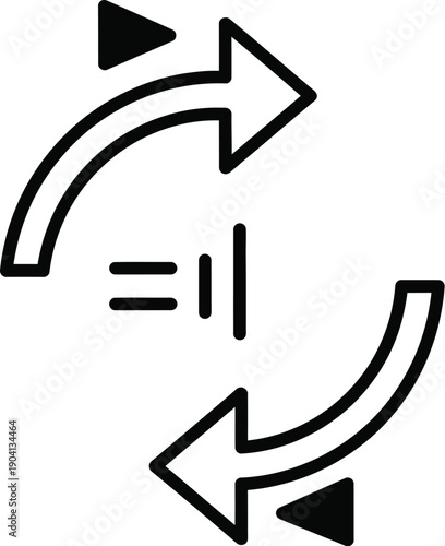 Line art icon of two arrows forming a circular exchange on isolated transparent background silhouette