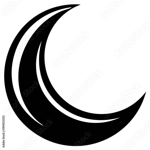 Black crescent moon silhouette, isolated on a white background, concept symbol.