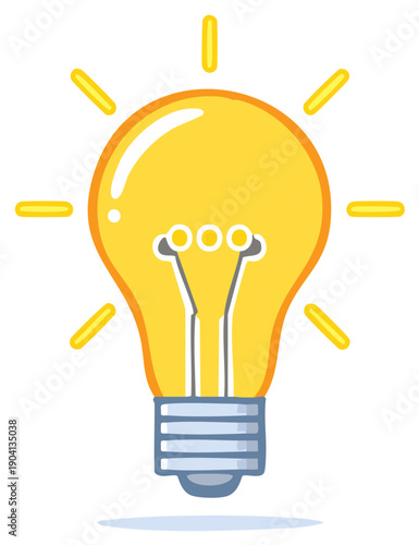 Bright Yellow Light Bulb Illuminating with Radiating Rays Symbolizing Ideas and Innovation