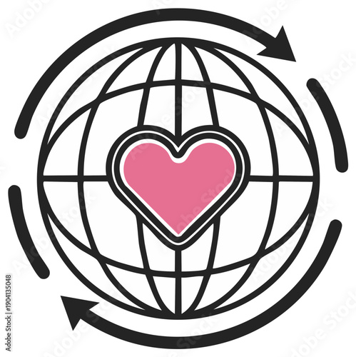 Global love icon represents international aid charity donation with worldwide network for humanitarian work and support vector