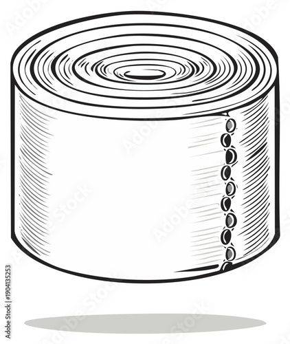 Retro Illustration of Bandage Roll with Perforations for Medical First Aid Applications and Wounds on White Background