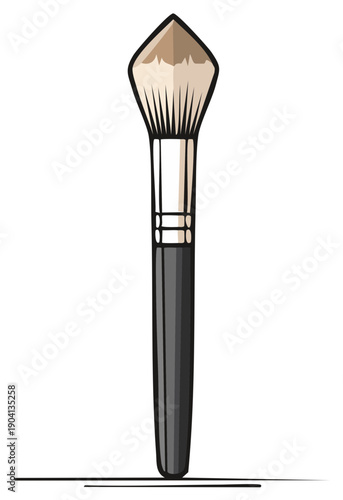 Illustration of a fluffy makeup brush with a black handle and golden bristles