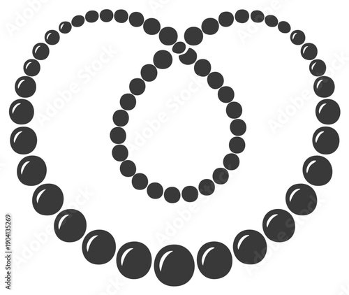 Elegant Necklace of Glossy Black Beads Forming Delicate Swirling Heart Shape