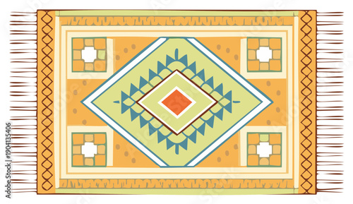 Hand-drawn vector illustration of an ethnic rug with decorative patterns