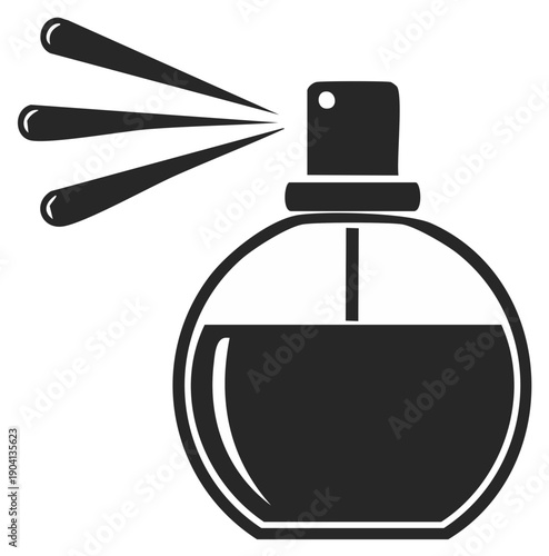 Elegant glass perfume bottle spraying fine mist abstract vector icon