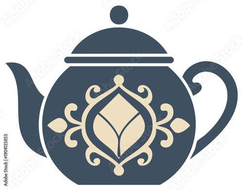 Ornate blue teapot with a vintage floral pattern vector illustration