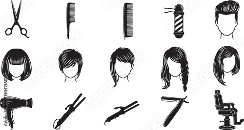 Black and white hairdressing hairstyle barber salon scissors