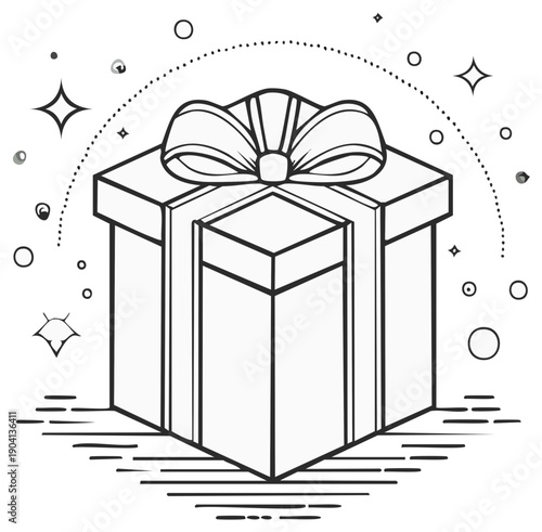 Isometric gift box illustration with ribbon and stars for special occasion
