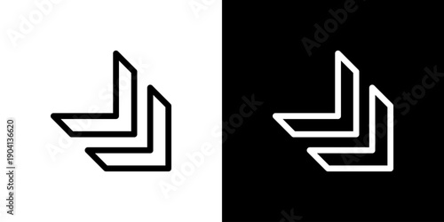 右下向き二重矢印の縮小・閉じる操作アイコン（ベクター）