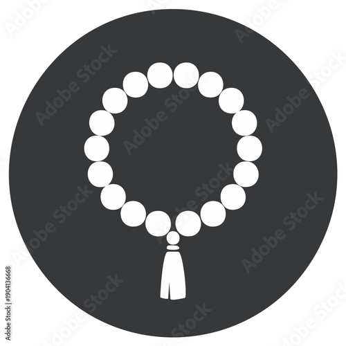 Buddhist prayer beads illustration, mala beads with tassel, spiritual tool for meditation, vector icon