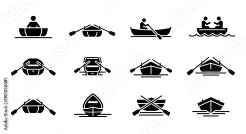 Rowboat Icons Set Water Sport Activity Collection.