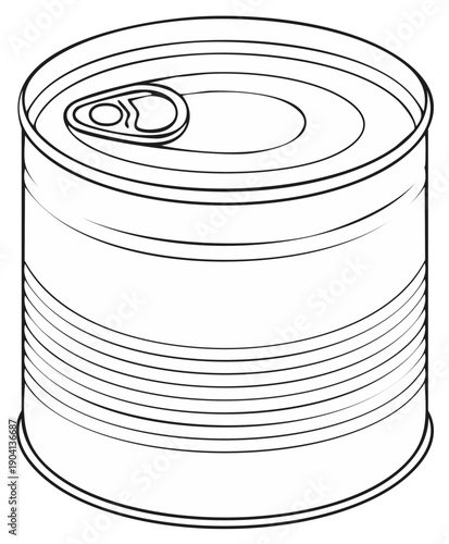 Simple black and white line drawing of a generic food can with a pull tab lid
