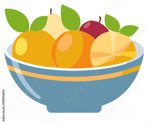 Cartoon illustration of a bowl of fresh fruit