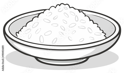 Delicious hot steamed rice in a bowl cartoon style illustration