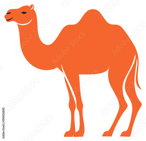 Stylized orange dromedary camel icon standing, simple and modern graphic