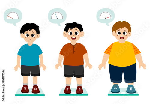 Three little kids weighed themselves, some were fat, some were normal and some were underweight.