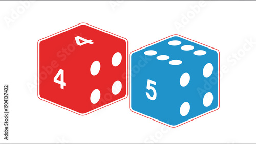 Red and Blue Dice Showing Numbers Four and Five.