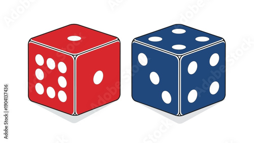 Red and Blue Dice Showing Numbers.