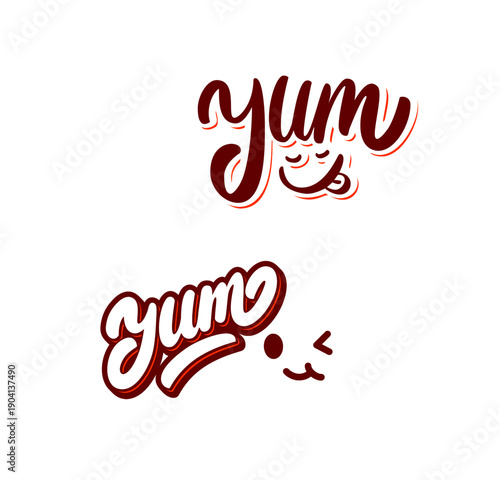 Playful hand lettered yummy text design for food, menu, and social media use.