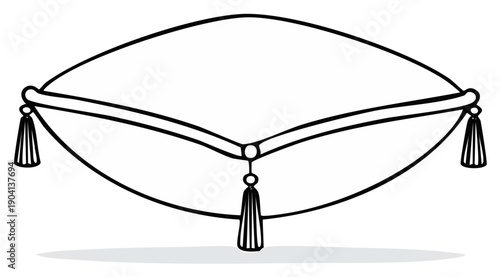 Regal decorative pillow with elegant tassels and trim line art illustration