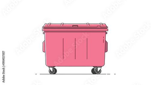 Pink Wheeled Container on White Background.